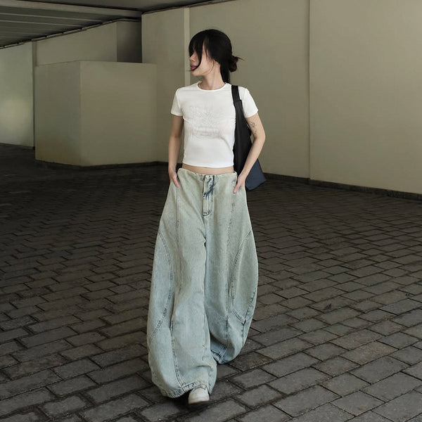Ultra Wide Leg Vintage Washed Baggy Jeans for Women - Vedlit