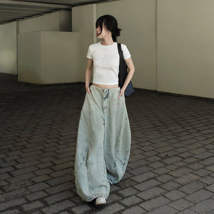 Ultra Wide Leg Vintage Washed Baggy Jeans for Women - Vedlit