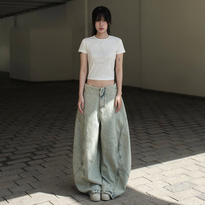 Ultra Wide Leg Vintage Washed Baggy Jeans for Women - Vedlit