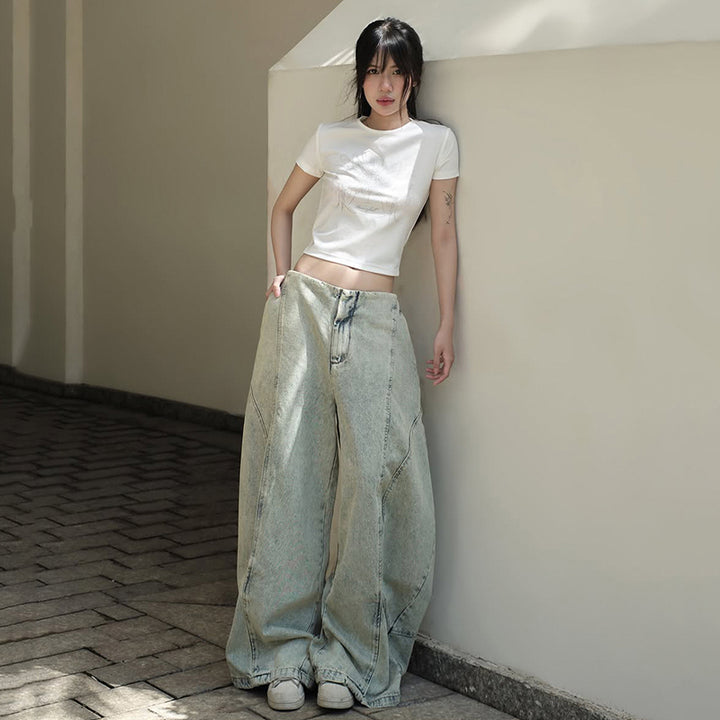 Ultra Wide Leg Vintage Washed Baggy Jeans for Women - Vedlit