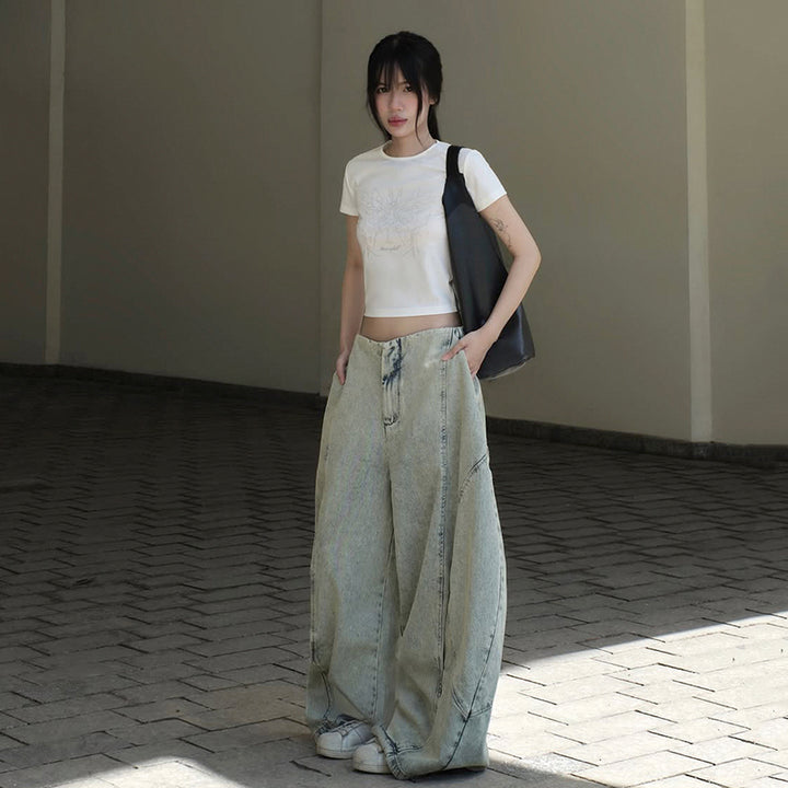 Ultra Wide Leg Vintage Washed Baggy Jeans for Women - Vedlit