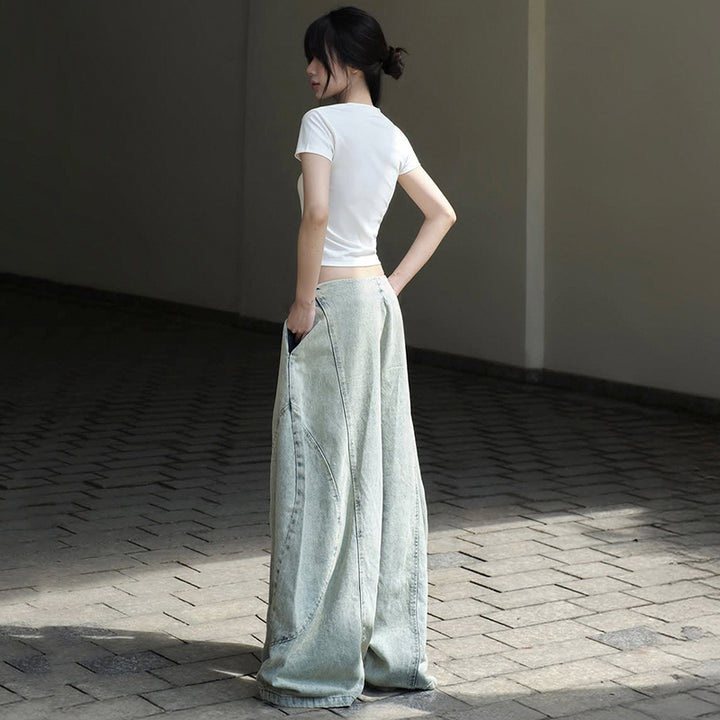 Ultra Wide Leg Vintage Washed Baggy Jeans for Women - Vedlit