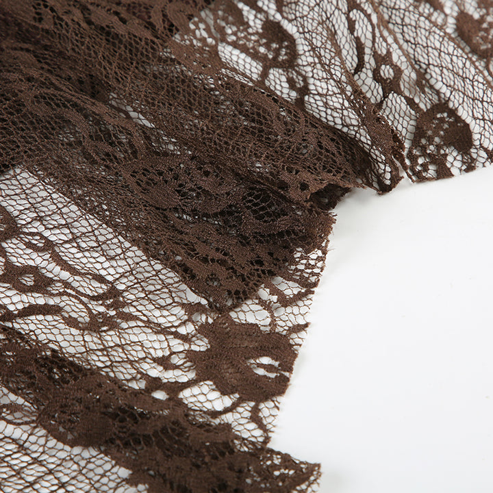 Vintage Brown Lace Cami Top with Velvet Bow Detail - Vedlit
