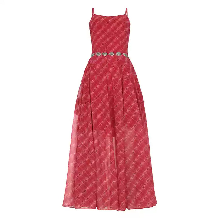 Vintage Plaid Maxi Dress with Silver Concho Belt - Vedlit