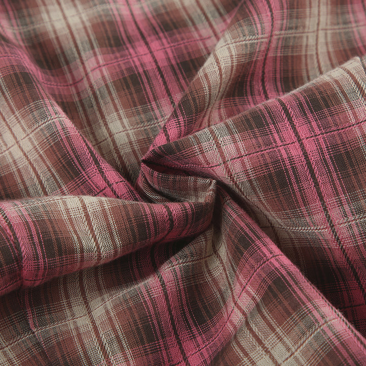 Vintage Plaid Ruffle Button-Up Blouse with Tie Sleeves - Vedlit