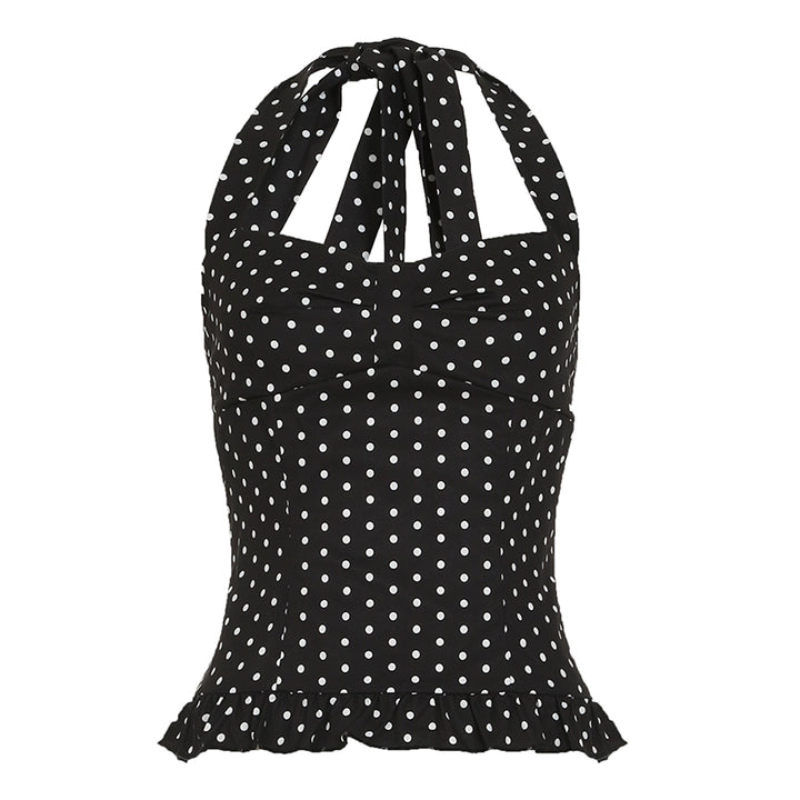 Vintage Polka Dot Halter Ruffle Top in Black or White - Vedlit