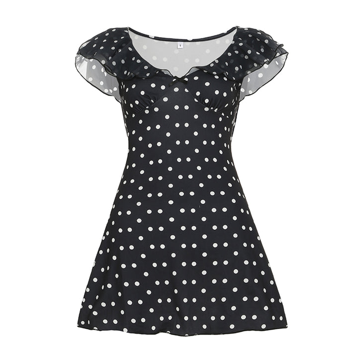 Vintage Polka Dot Ruffle Sleeve Mini Dress - Vedlit