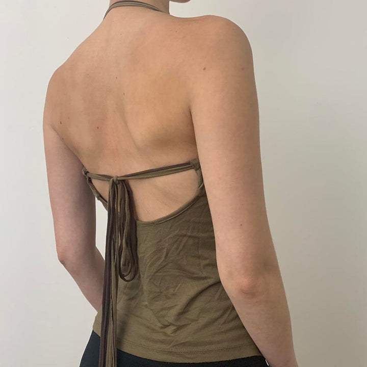 Vintage Rose Halter Top with Open Back – Olive Floral - Vedlit