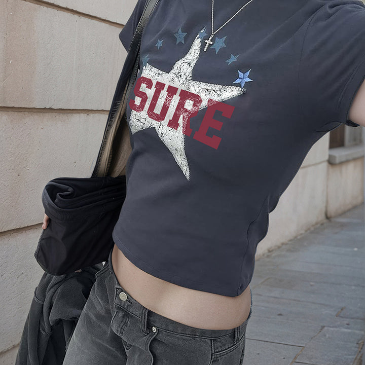 Vintage Star Graphic Crop Tee - Edgy Y2K Style T-Shirt - Vedlit