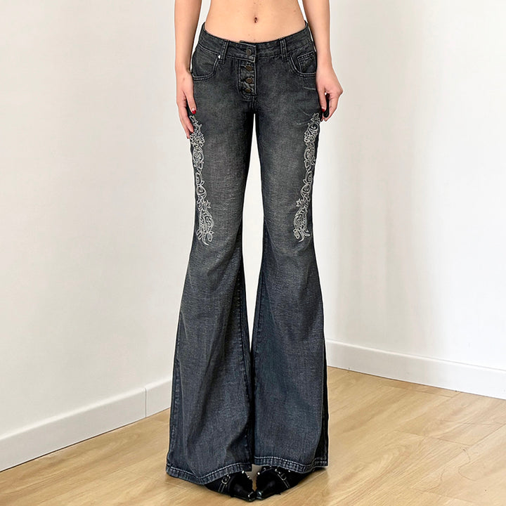 Vintage Wash Embroidered Straight Leg Jeans - Vedlit