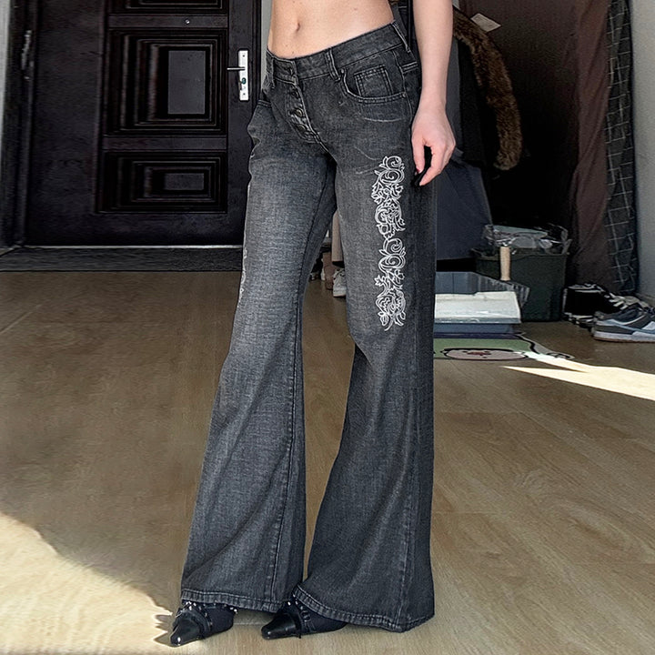 Vintage Wash Embroidered Straight Leg Jeans - Vedlit