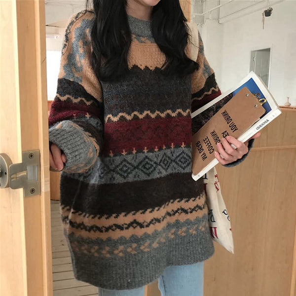 Vintage Y2K Oversized Knit Sweater - Vedlit