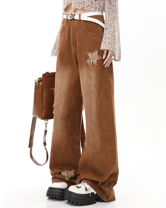 Vintage Style Star Patch Jeans - Vedlit