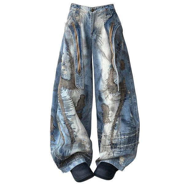Vintage-Style Oversized Sketch Jeans - Vedlit