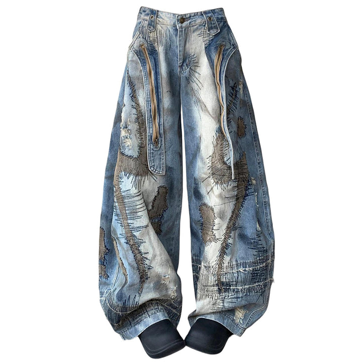 Vintage-Style Oversized Sketch Jeans - Vedlit