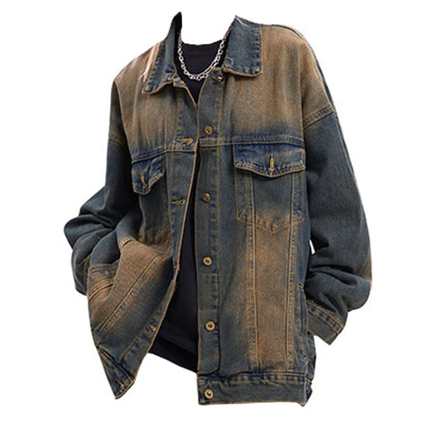 Washed Brown Loose Denim Jacket - Vedlit