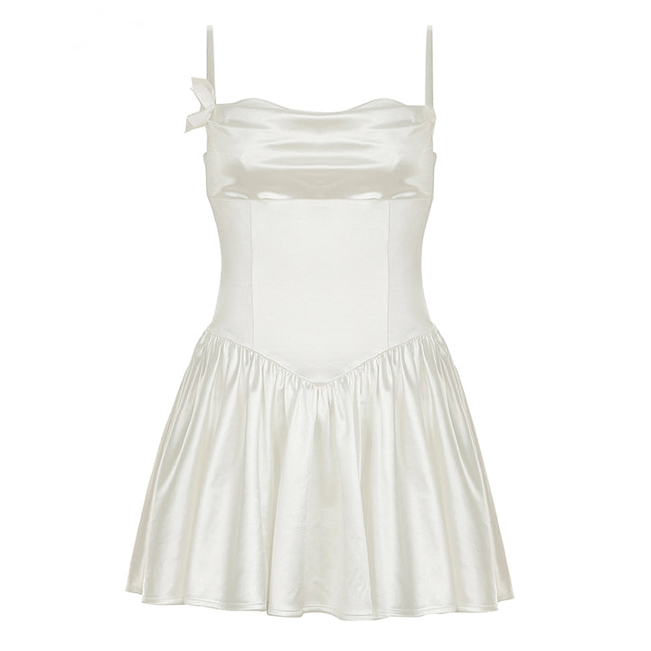 White Corset Mini Dress with Spaghetti Straps – Flared Skirt - Vedlit