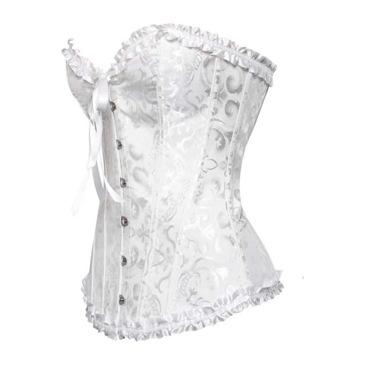 White Gothic Ruffle Trim Hourglass Overbust Corset - Vedlit