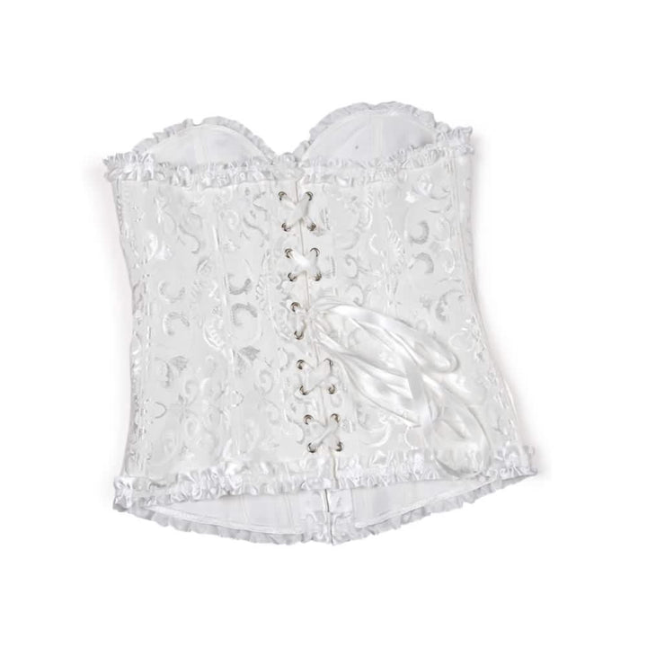 White Gothic Ruffle Trim Hourglass Overbust Corset - Vedlit