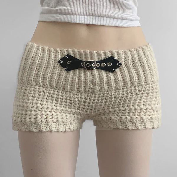 White High Waist Knitted Shorts - Vedlit