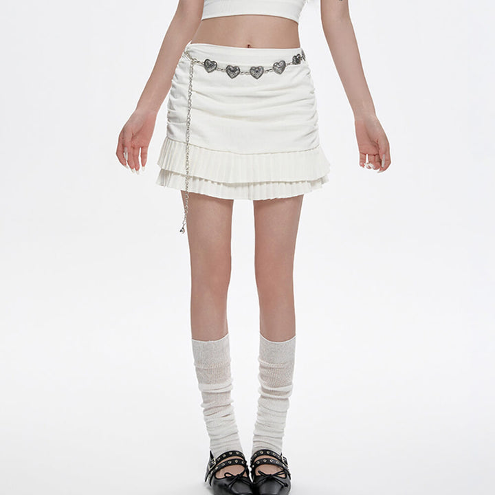 Milk White Double-Layer Mini Skirt - Vedlit