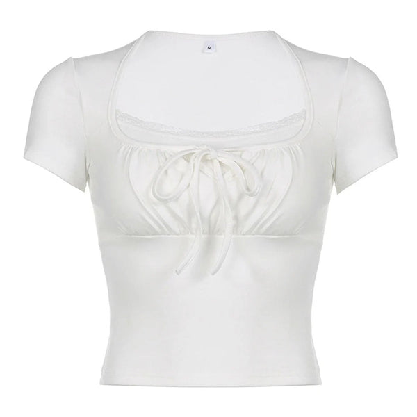 Parisian Lace Ruched Crop Top - Vedlit
