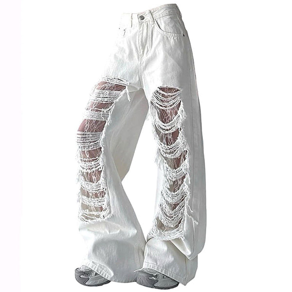 Ripped Lace Baggy Jeans - Vedlit