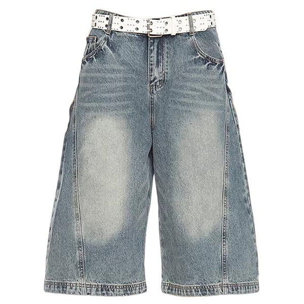 Wide Leg Vintage Wash Culotte Jeans - Vedlit