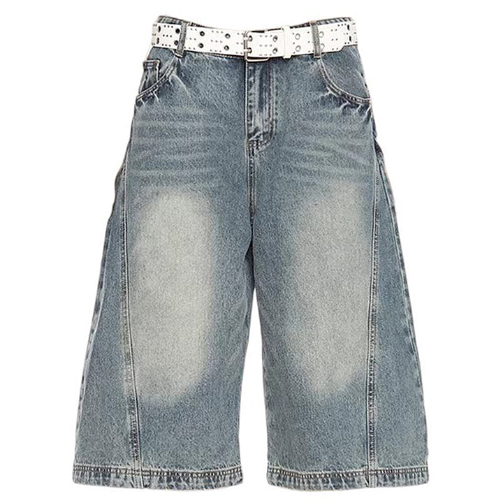 Wide Leg Vintage Wash Culotte Jeans - Vedlit
