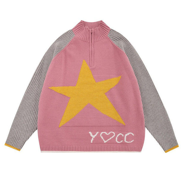 Star Print Zip Up Up Jumper - Vedlit