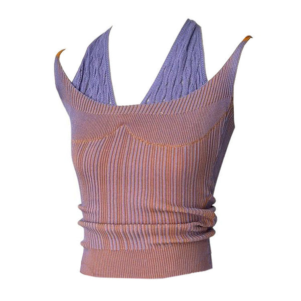 Double Layered Y2K Knit Halter Top - Vedlit