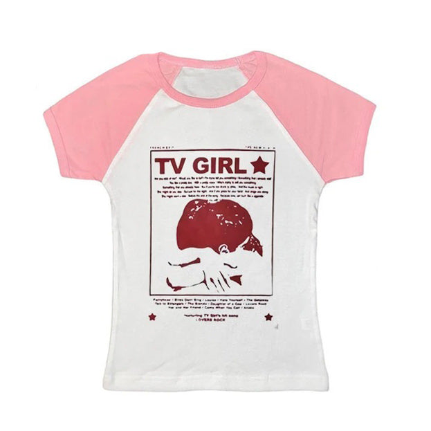 TV Girl Y2K Aesthetic Baby Tee - Vedlit