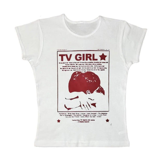 TV Girl Y2K Aesthetic Baby Tee - Vedlit