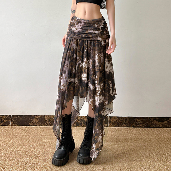 Y2K Brown Mesh Layered Handkerchief Skirt Fairycore Style - Vedlit