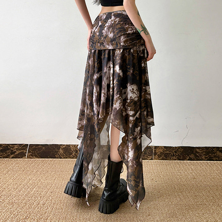 Y2K Brown Mesh Layered Handkerchief Skirt Fairycore Style - Vedlit