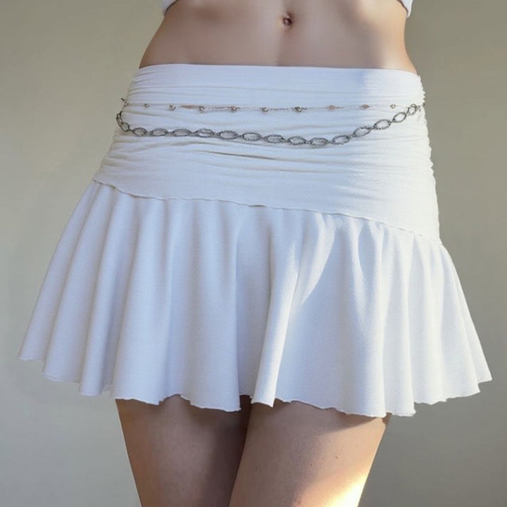 Y2K Chain Detail Ruffle Mini Skirt High Waist A-Line - Vedlit