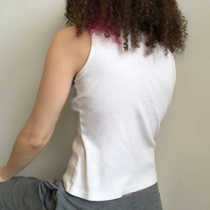 Y2K Cross Graphic White Ribbed Tank Top - Vedlit