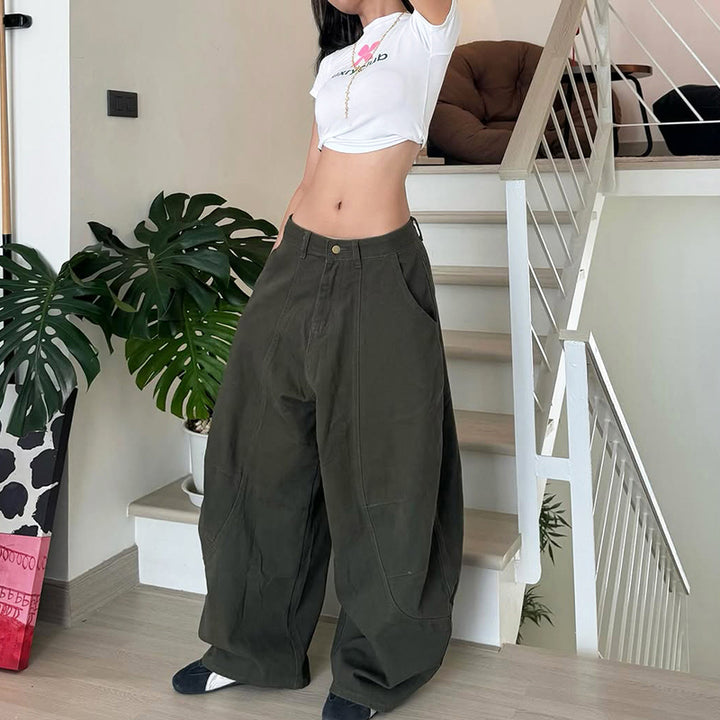 Y2K Dark Green Ultra Baggy Wide-Leg Cargo Jeans - Vedlit