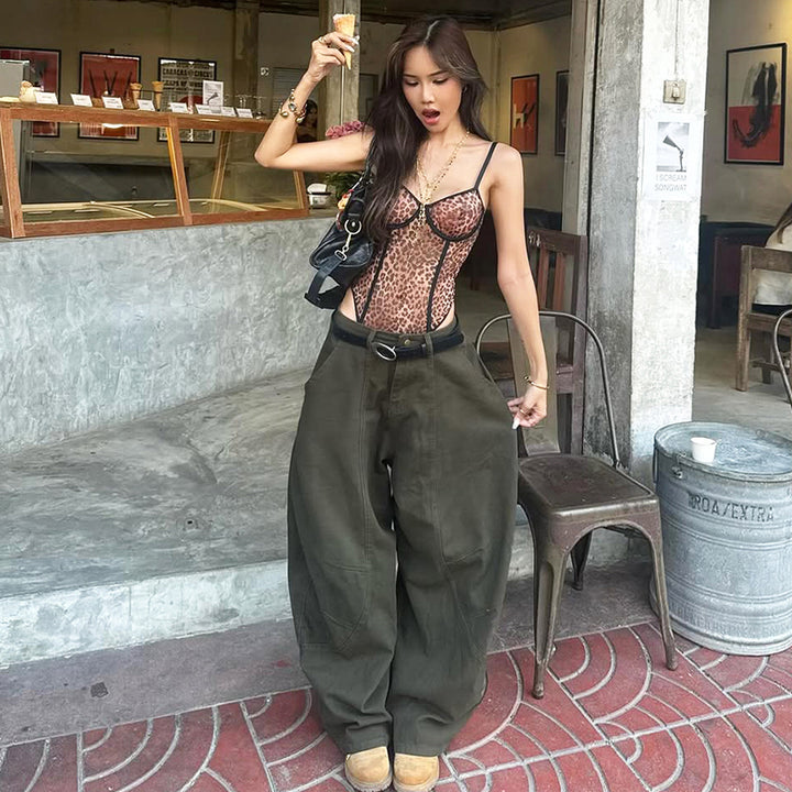 Y2K Dark Green Ultra Baggy Wide-Leg Cargo Jeans - Vedlit