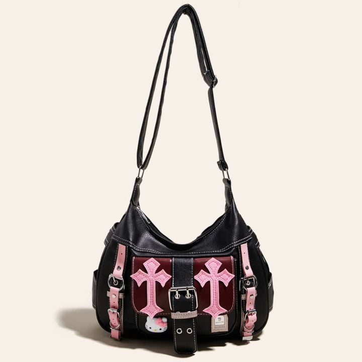 Y2K Gothic Punk Pink Cross Shoulder Bag - Vedlit