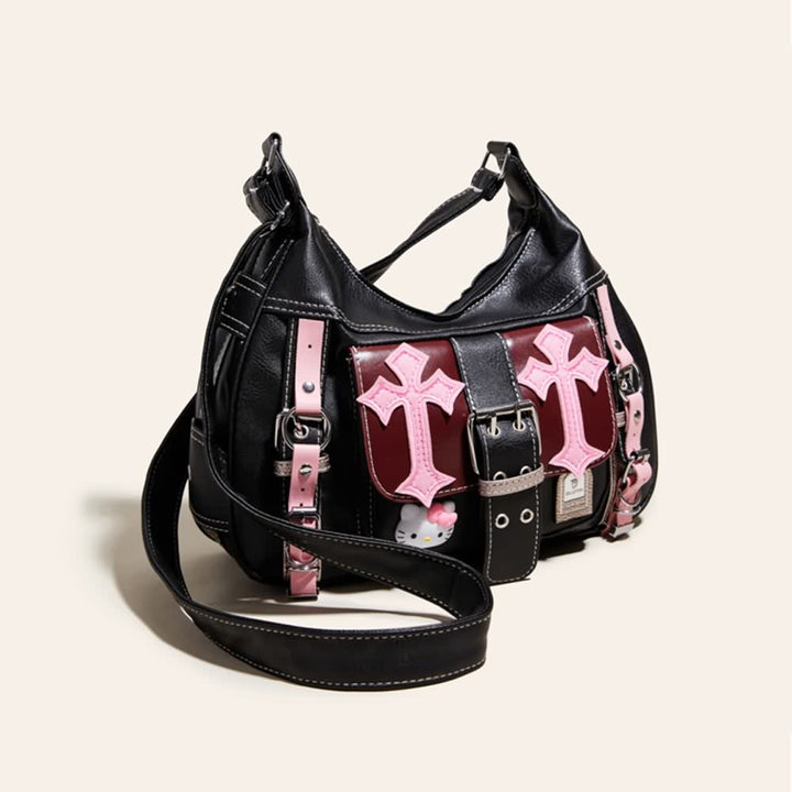 Y2K Gothic Punk Pink Cross Shoulder Bag - Vedlit