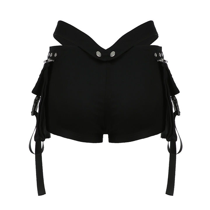 Y2K Strappy High-Waist Utility Shorts with Side Pockets - Vedlit