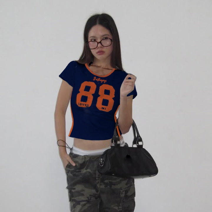 Y2K Varsity 88 Graphic Baby Tee – Contrast Trim - Vedlit