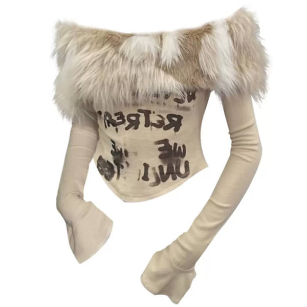 Y2K Aesthetic Fur Top - Vedlit