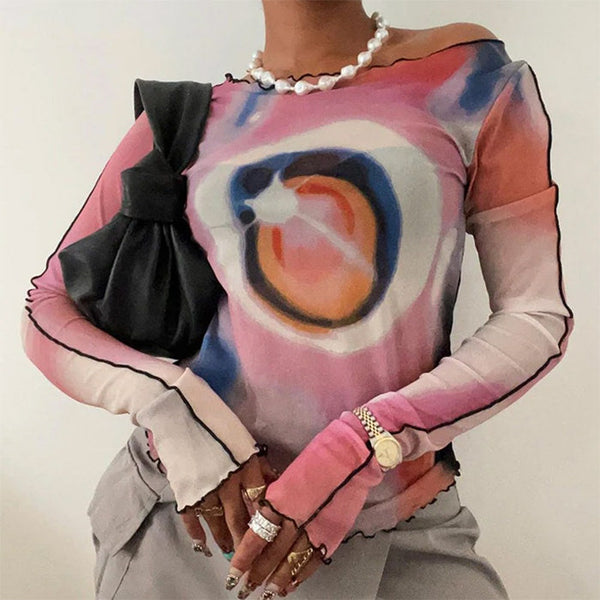 Y2K Aesthetic Galaxy Mesh Top - Vedlit