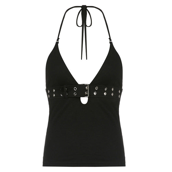 Y2K Buckle Halter Top - Vedlit