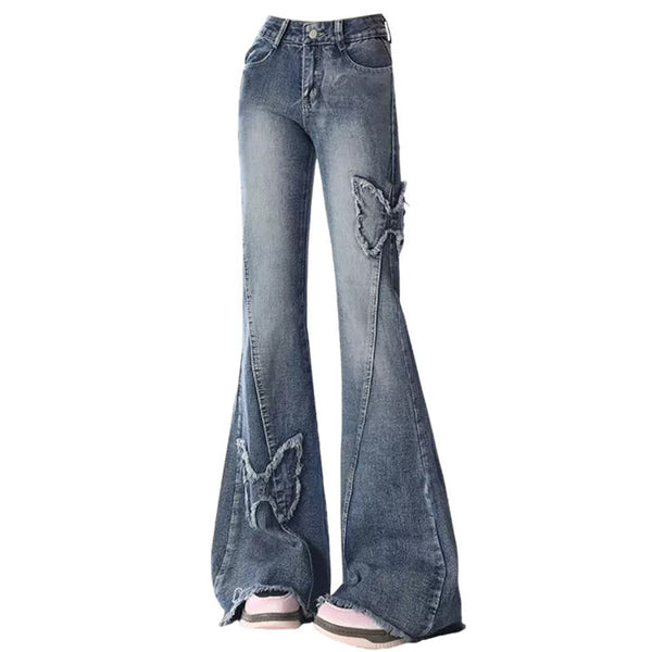 Y2K Butterfly Flare Jeans - Vedlit
