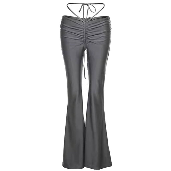 Y2K Drawstring Ruched Flare Pants - Vedlit