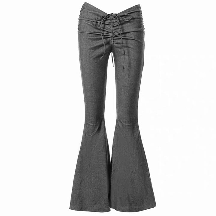 Y2K Drawstring Ruched Flare Pants - Vedlit