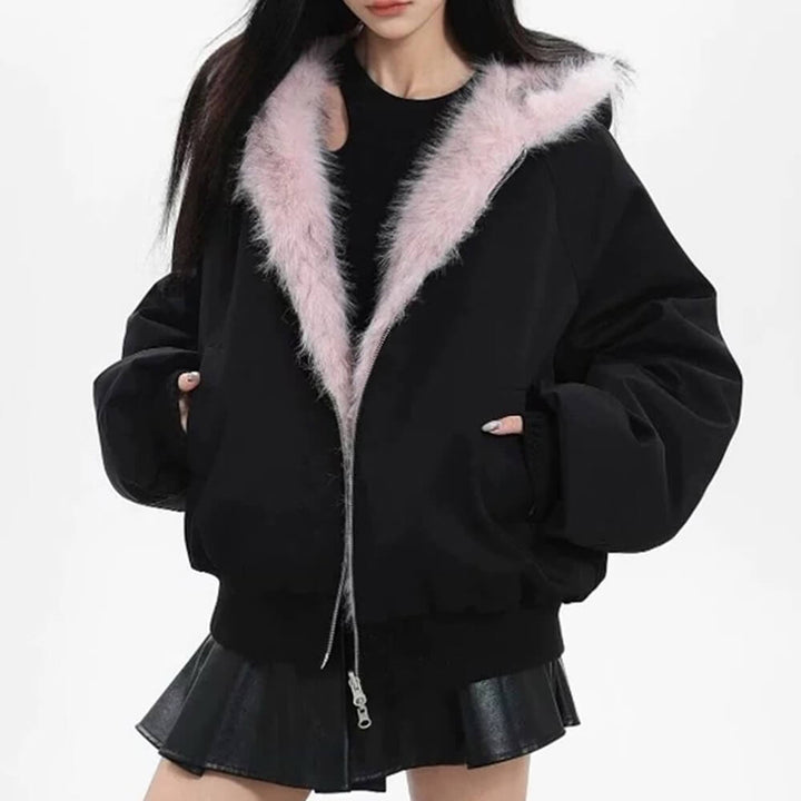 Y2K Fur-Lined Zip-Up Jacket - Vedlit